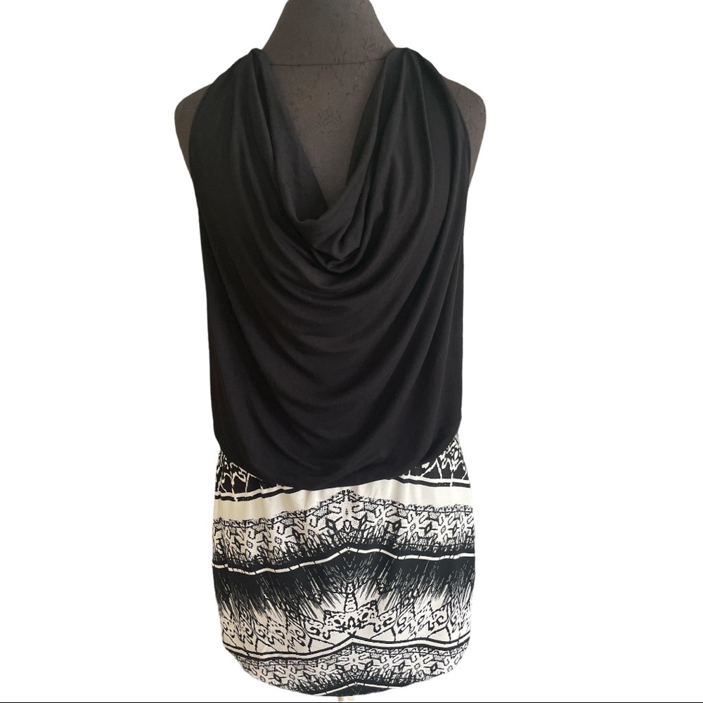 Artelier By Nicole Miller 006082 size 10 black/white dress with draped cowl neck